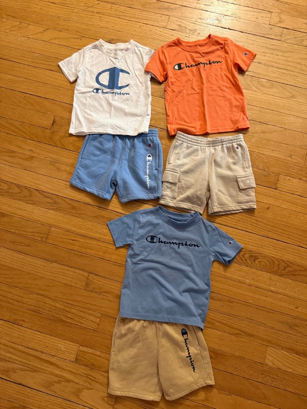 Champion Kids Graphic Tees & Shorts Set - White, Orange, Light Blue, Tan